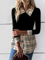 Monica Houndstooth Collared Neck Long Sleeve Shirt