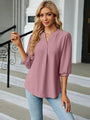 Maria Textured Notched Three-Quarter Sleeve Blouse