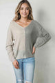 Ana Contrast Color V-Neck Long Sleeve Pullover Sweater