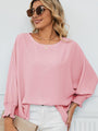 Monica Smocked Lantern Sleeve Round Neck Blouse