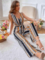 Vianca Striped Surplice Neck Sleeveless Wide Leg Jumpsuits