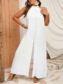 Nina Plus Size Sleeveless Halter Neck Wide Leg Jumpsuits