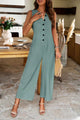 Margarita Pocketed Half Button Sleeveless Jumpsuits