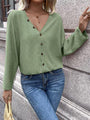 Esther Button Up V-Neck Long Sleeve Shirt