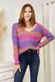 Isabella Multicolored Rib-Knit V-Neck Knit Sweater