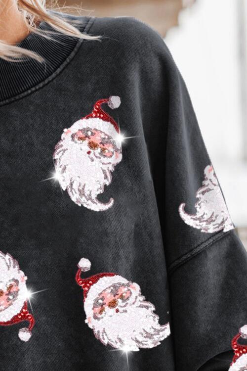 Ana Sequin Santa Round Neck Drop Shoulder Sweater