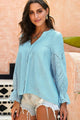 Yailin Crochet Flounce Sleeve Button Up Blouse
