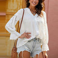Yailin Crochet Flounce Sleeve Button Up Blouse
