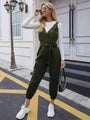 Jasmin Tie Waist Surplice Neck Overall Jumpsuits