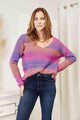 Isabella Multicolored Rib-Knit V-Neck Knit Sweater