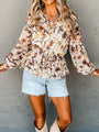 Martha Drawstring Floral Lantern Sleeve Blouse