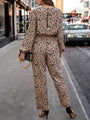 Rainielis Leopard Tie Front Balloon Sleeve Jumpsuits