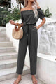 Marina Off-Shoulder Tie Cuff Jumpsuits with Pockets