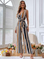 Vianca Striped Surplice Neck Sleeveless Wide Leg Jumpsuits
