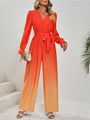 Grinda Gradient Tie Front Flounce Sleeve Jumpsuits