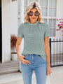 Alaia Eyelet Frill Mock Neck Flounce Sleeve Blouse