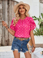 Matty Printed Round Neck Petal Sleeve Blouse