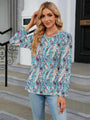 Sury Printed Round Neck Flounce Sleeve Blouse