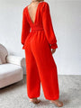 Violeta Plunge Smocked Flounce Sleeve Jumpsuit - Vestir en Moda