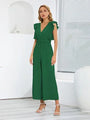 Victalie Ruffled Surplice Cap Sleeve Jumpsuits