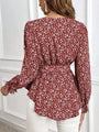 Luisa Printed V-Neck Tie Front Flounce Sleeve Blouse