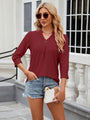 Fran Eyelet Notched Three-Quarter Sleeve Blouse