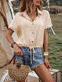 Zoe Drawstring Button Up Short Sleeve Blouse