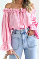Ana Drawstring Off-Shoulder Flounce Sleeve Blouse