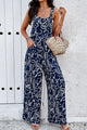 Nikauris Printed Wide Strap Jumpsuits with Pockets