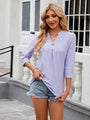 Fran Eyelet Notched Three-Quarter Sleeve Blouse