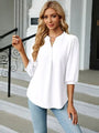 Maria Textured Notched Three-Quarter Sleeve Blouse