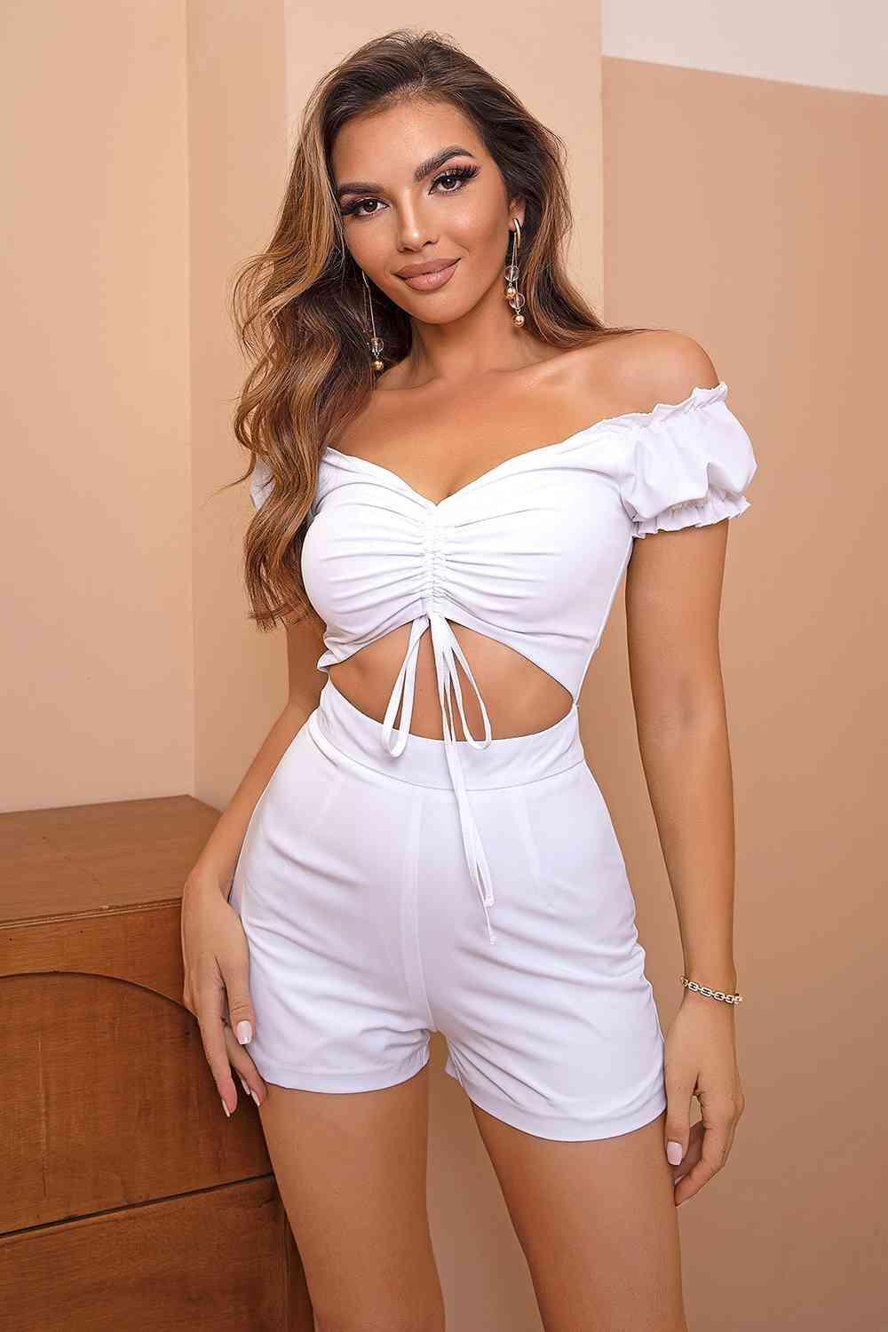 Alena Drawstring Ruched Cutout Romper - Vestir en Moda