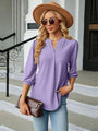 Maria Textured Notched Three-Quarter Sleeve Blouse