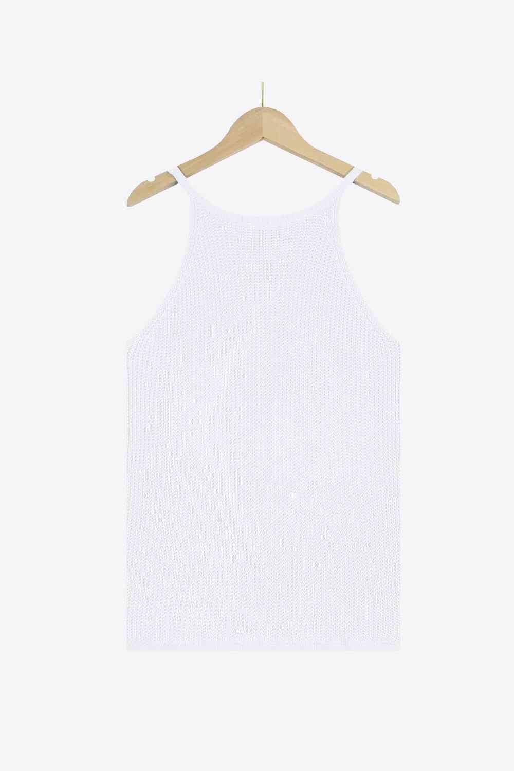 Eliana Openwork Grecian Neck Knit Tank Top
