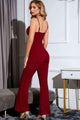 Pamela Spliced Lace Sweetheart Neck Flare Leg Jumpsuits