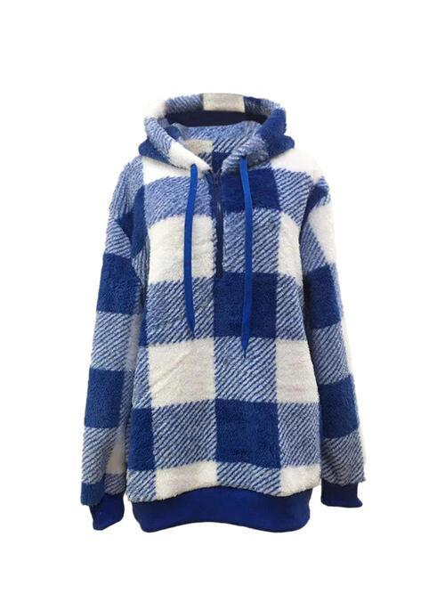 Elida Plaid Half Zip Drawstring Jacket - Vestir en Moda