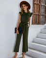 Drina Women elegant casual belted sleeveless jumpsuits