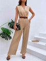 Belen Pleated Sleeveless Straight Leg Jumpsuit - Vestir en Moda