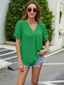 Ximena Ruched Short Sleeve V-Neck Blouse