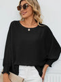 Monica Smocked Lantern Sleeve Round Neck Blouse