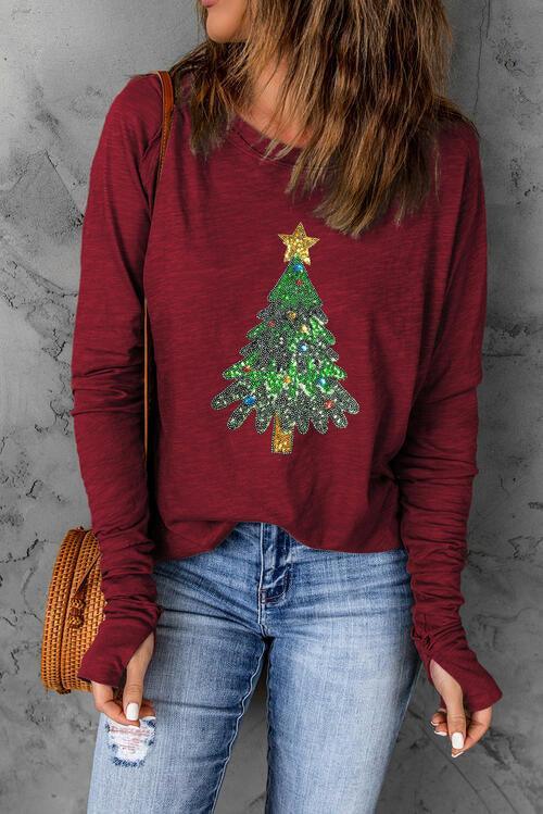 Susy Sequin Christmas Tree Long Sleeve Sweater - Vestir en Moda