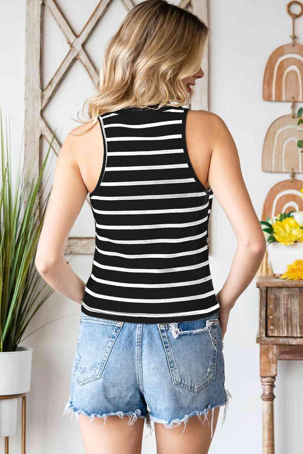 Olivia Striped Ribbed Round Neck Tank