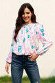 Ximena Floral Smocked Balloon Sleeve Round Neck Blouse