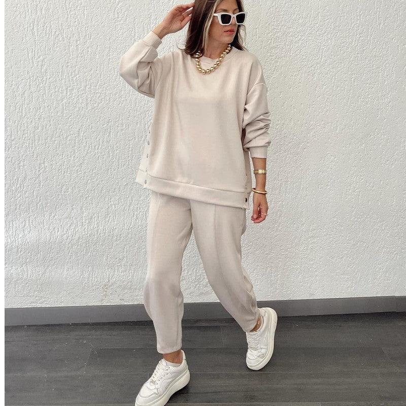 Sara Women's casual round neck pullover Two Pieces Sets