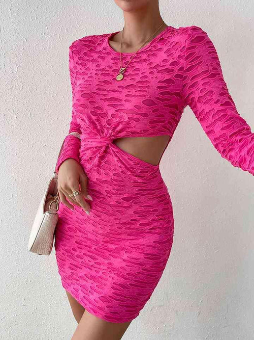Abby Round Neck Long Sleeve Cutout Bodycon Dress - Vestir en Moda