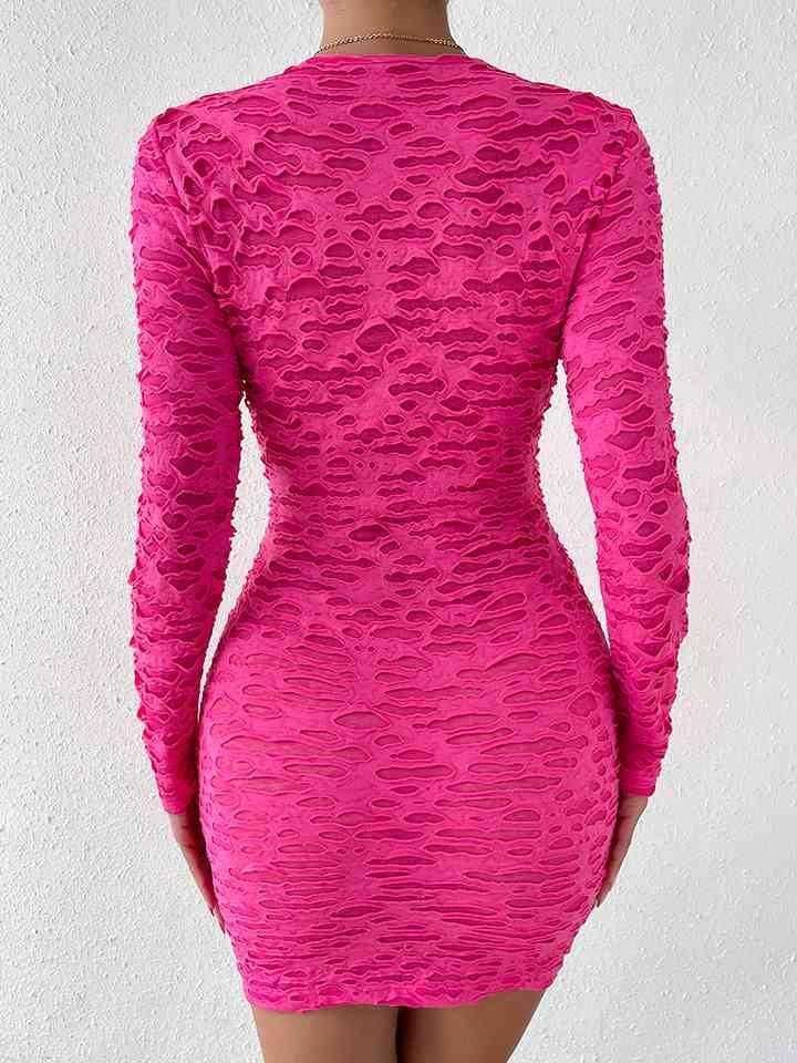Abby Round Neck Long Sleeve Cutout Bodycon Dress - Vestir en Moda