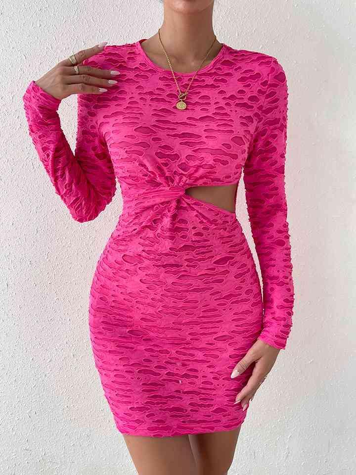 Abby Round Neck Long Sleeve Cutout Bodycon Dress - Vestir en Moda