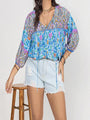Carmen Plus Size Printed Tie Neck Balloon Sleeve Blouse