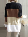 Ada Casual Raw Hem Color Block Long Sleeve Cardigan - Vestir en Moda