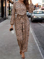 Rainielis Leopard Tie Front Balloon Sleeve Jumpsuits